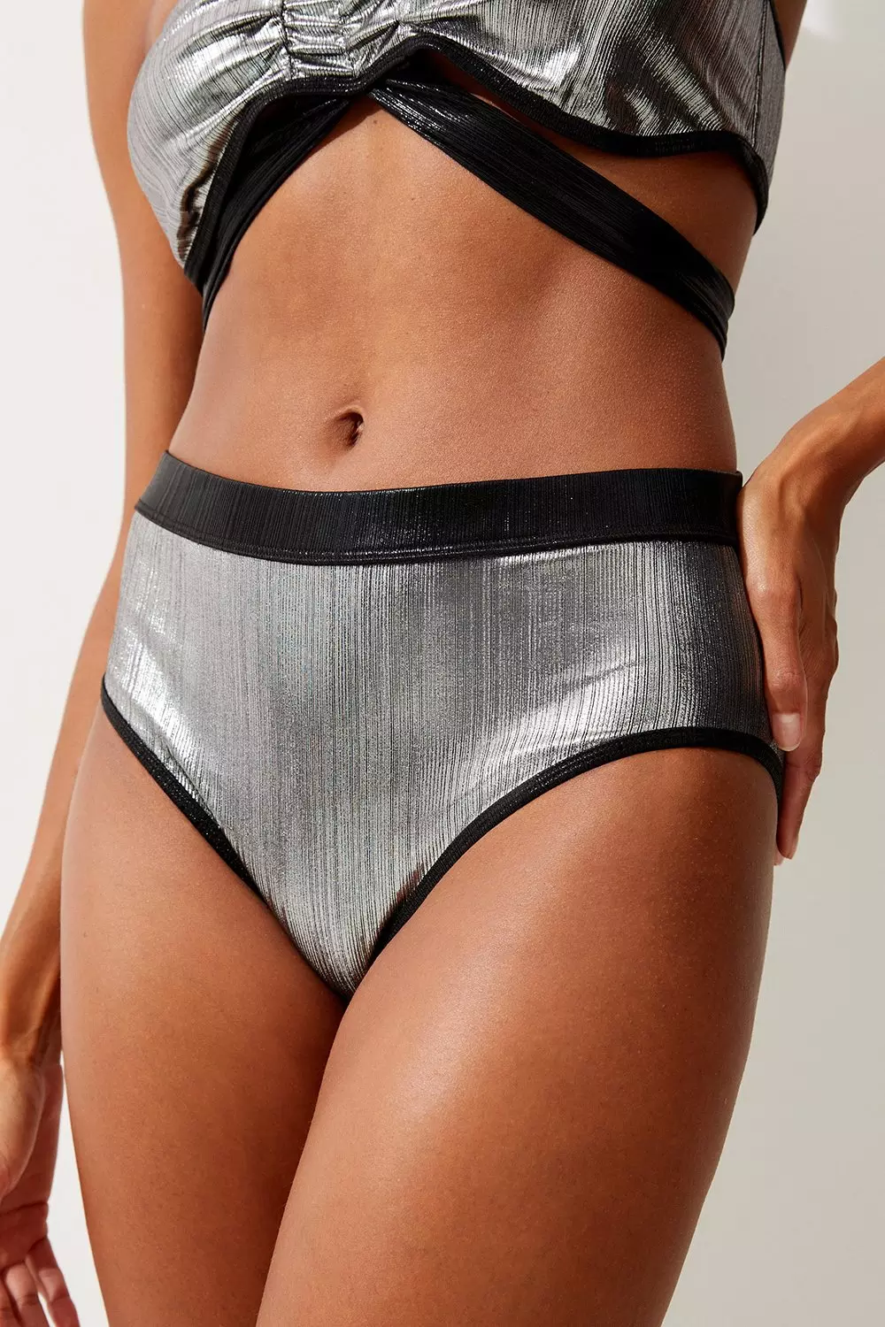 Silver high cheap waisted bikini bottoms